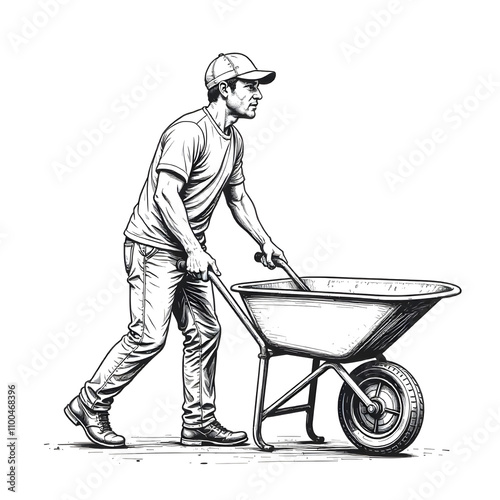 Illustration of person with wheelbarrow