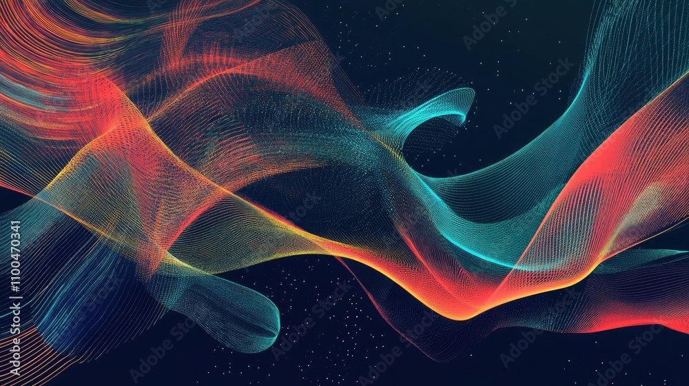 Fototapeta premium Abstract digital waves in vibrant colors create a dynamic visual experience.