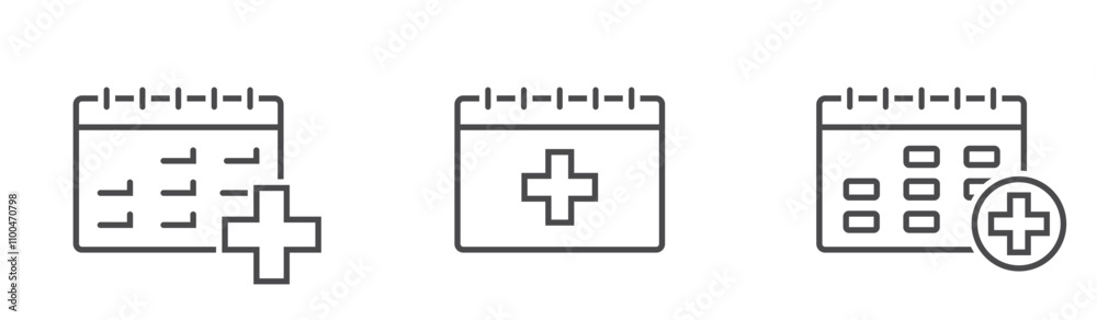 Obraz premium Medical exam line icons. Health care schedule reminder. Isolated vector images in simple style