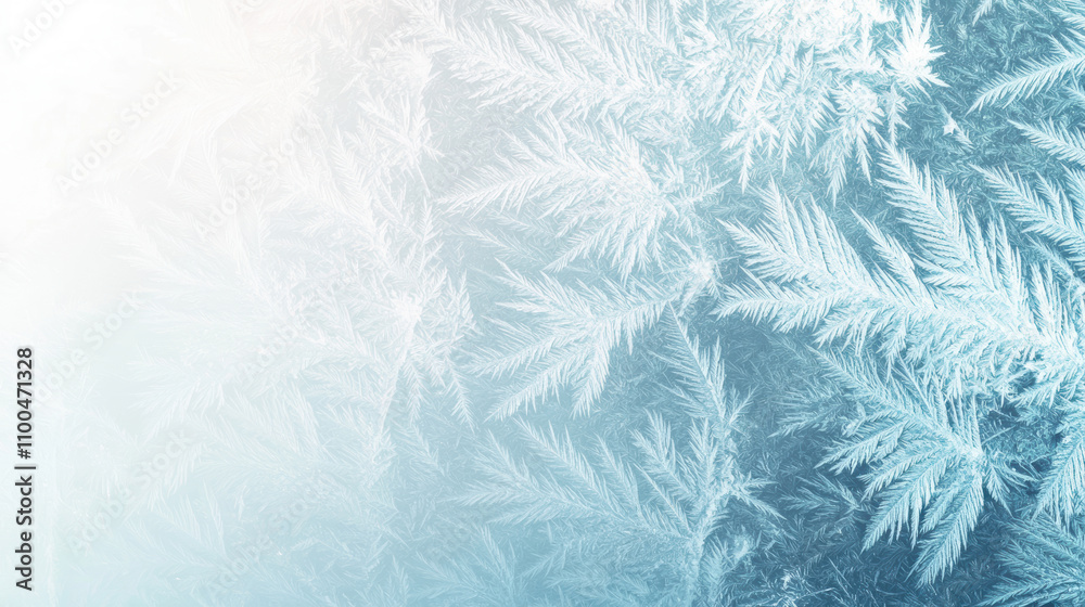 Fototapeta Frosty natural ice patterns with intricate textures in soft blue and white hues, evoking the serene beauty of winter.