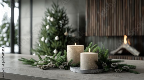 Christmas tree branches with candles in the interior