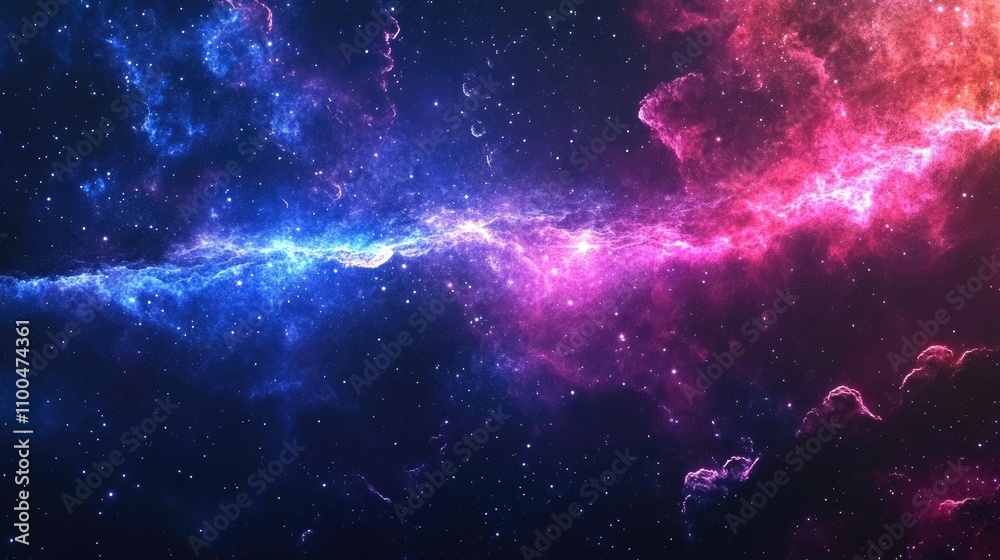 Obraz premium Vibrant cosmic scene showcasing a stunning blend of blue and pink nebulae against a backdrop of sparkling stars.