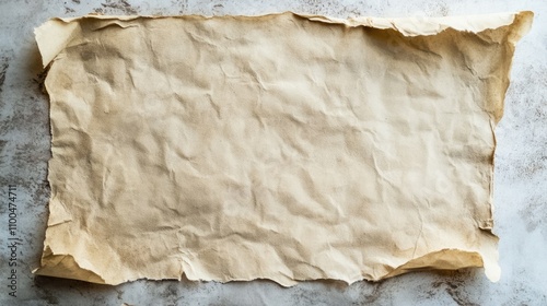 Wrinkled vintage paper texture on a neutral background, ideal for crafting and design projects. photo