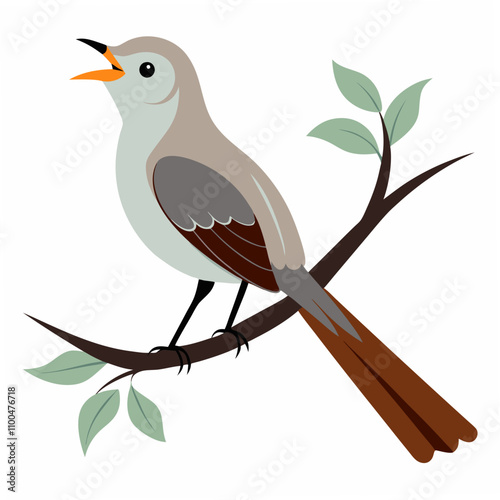 A singing northern mockingbird perched gracefully on a tree branch, showcasing its vibrant song and natural beauty in a detailed illustration or photograph