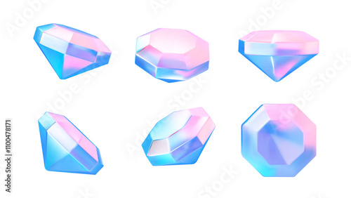 Holographic Crystals from different angles. Icons can be used for designing websites and applications. Vector elements 
