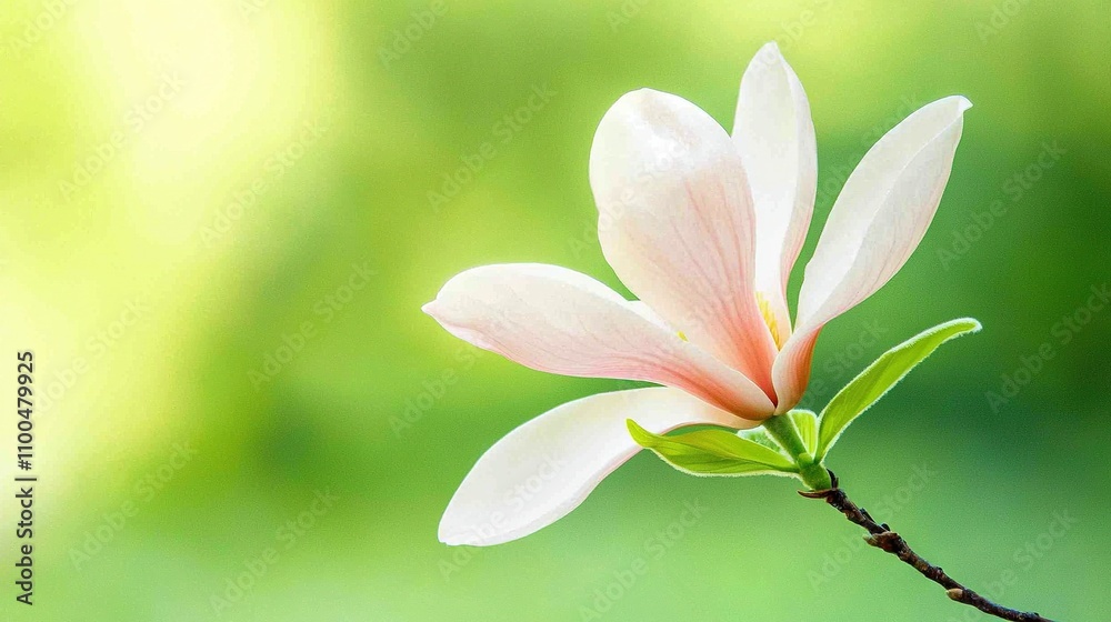 Obraz premium a flower on a twig, with a blurred background of trees behind it