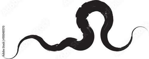 Distress black curve line .Graffiti art design . Squiggle curly stroke . Spray effect .Grunge curved line . Grainy, gritty textured line . Distressed curl element . Black curve stroke .vector
