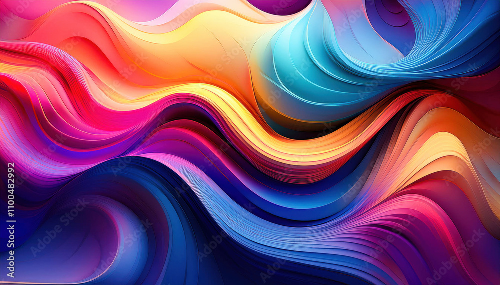 Fototapeta premium A vibrant 3D abstract design showcasing smooth, flowing lines and soft gradients in dynamic colors. Perfect for modern backgrounds, artistic projects, and visual appeal with a contemporary touch.