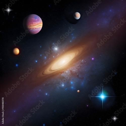 the moon and the stars. a star system with planets and a star on it