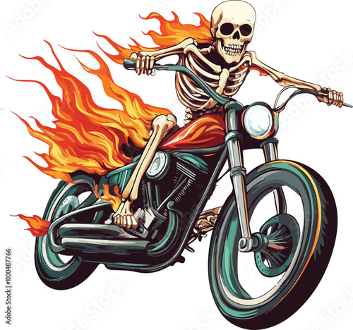 Skeleton Riding a Motorcycle Vector Illustration