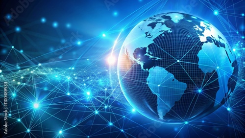 Global Network Connections, Digital Globe, Networked Earth, Blue Lines, Bright Lights, global network, digital world