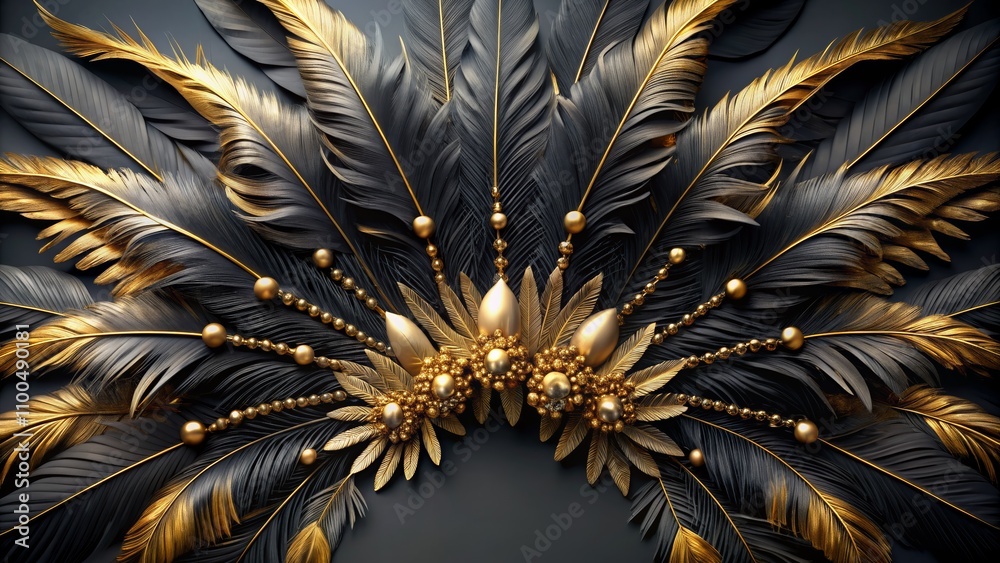 Golden Feathers and Pearls, Black and Gold, Abstract Background, Elegant Design, Feather, Black, Gold Golden Feathers and Pearls, Black and Gold, Abstract Background, Elegant Design, Feather, Black, Gold
