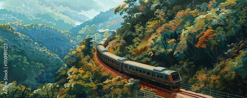 Wallpaper Mural the train is moving along the rails. Torontodigital.ca