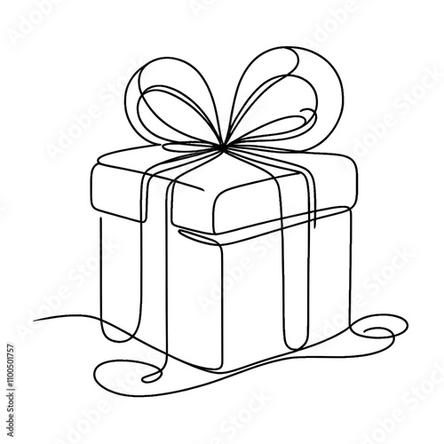 Gift box with ribbon in minimalist line art style