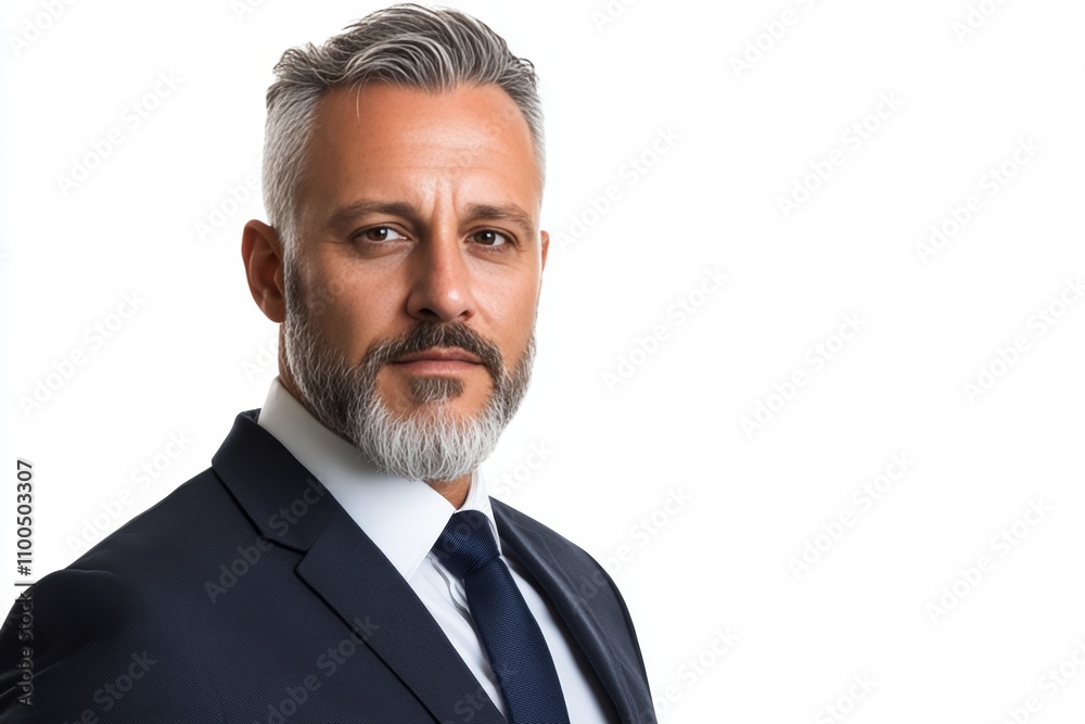 A man in a suit and tie with a beard and gray hair A man in a suit and tie with a beard and gray hair