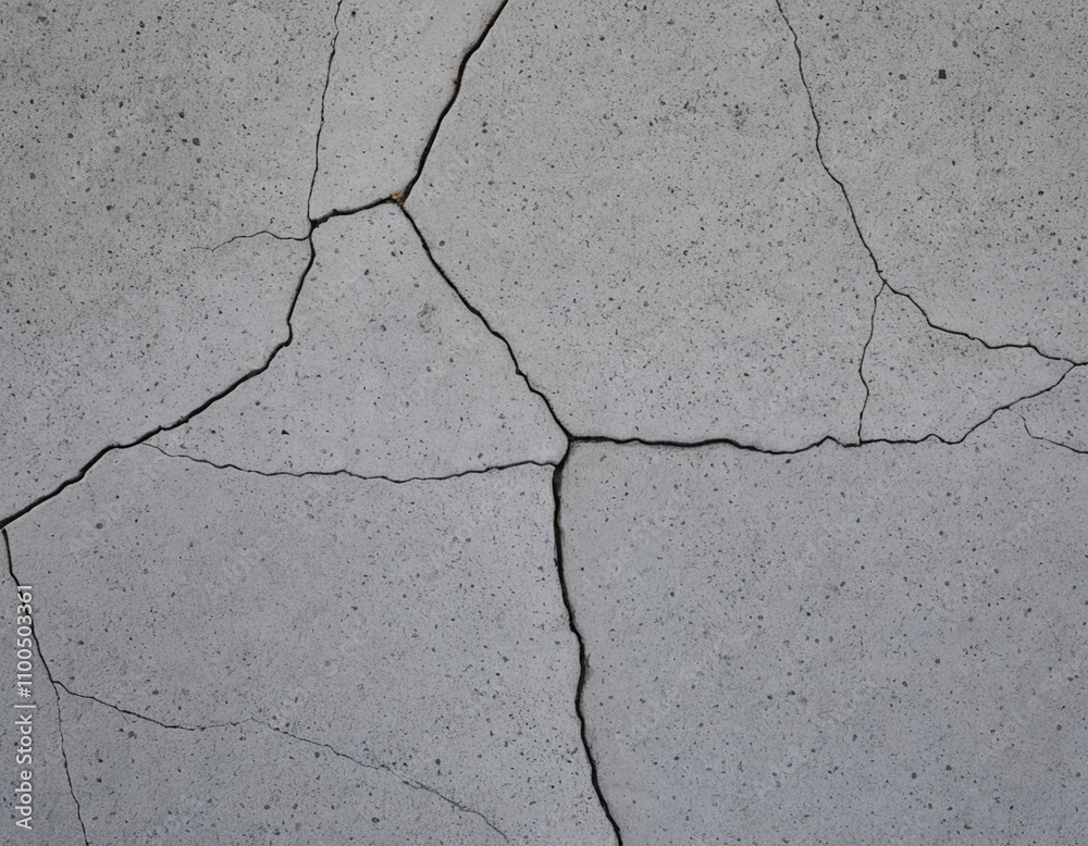 Obraz premium Detailed close-up of cracked concrete, showcasing natural wear and structural imperfections. This image is perfect for use in industrial themes, construction-related projects, weathered textures, or a