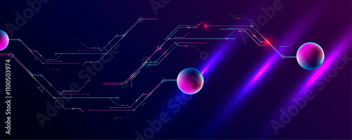 Dark retro futuristic art neon abstraction background cosmos new art 3d starry sky glowing galaxy and planets blue circles