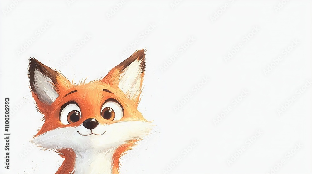 Fototapeta premium A drawing of a surprised red fox with wide-open eyes
