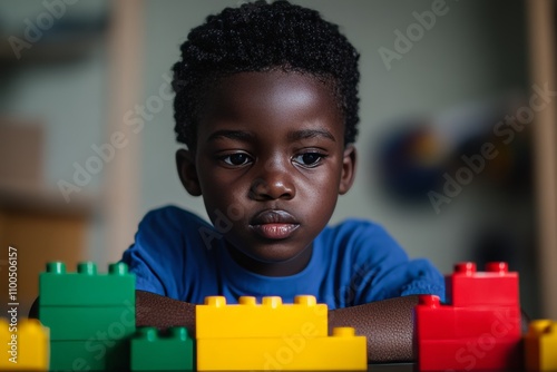 A young boy is sitting on a table with a pile ofs in front of him photo