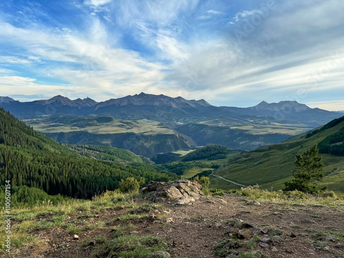 Mountain view with clouds at high altitude from Last Dollar Road and Hut in San Juan Mountains Colorado