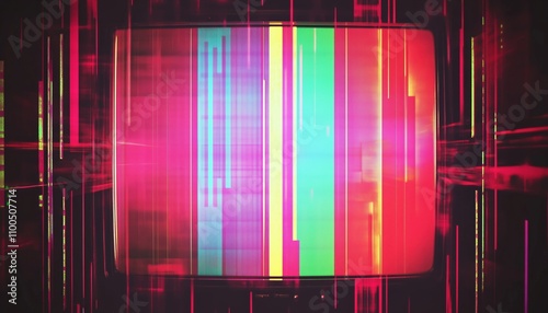 Retro Tv Test Pattern With Vhs Glitch Effect And Bars: No Signal Television Display For Vintage Feel And Nostalgic Vibes.