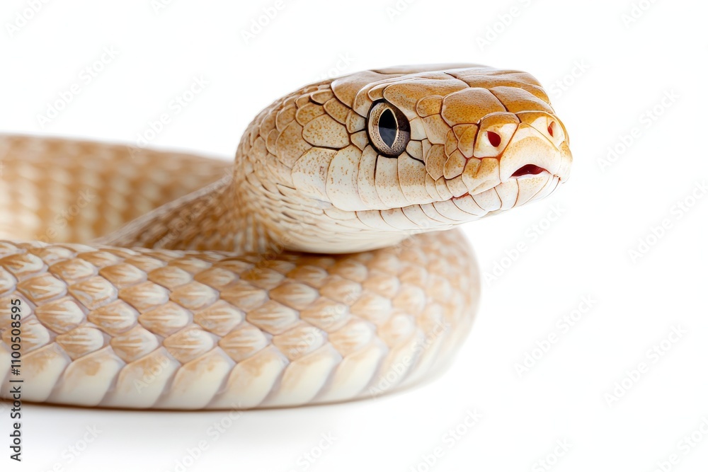 Fototapeta premium A snake is curled up on a white background