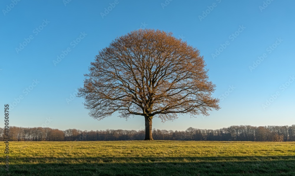 Fototapeta premium A lone tree stands tall against a clear blue sky