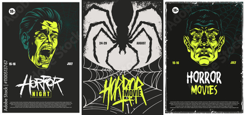 Horror movie posters with spider art