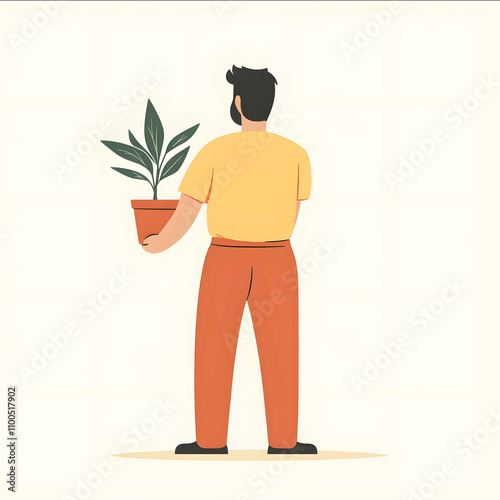 flat design character no shadow minimalistic potted plant grower his job is potted plant grower minimalistic flat design the man who lives in twestland in the netherla photo