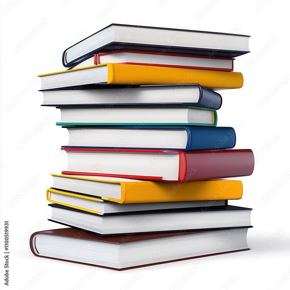 a modern stack of books clipart, digital flat style, isolated on white background