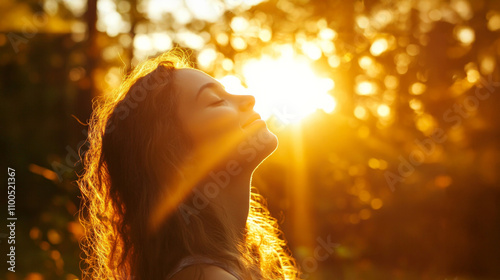 Experiencing reiki healing under warm natural sunlight during a peaceful moment of relaxation in nature