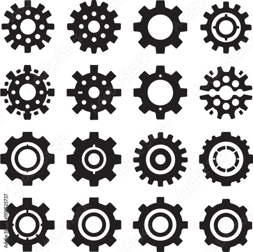 High-quality gear wheel set silhouettes perfect for industrial and mechanical design projects.