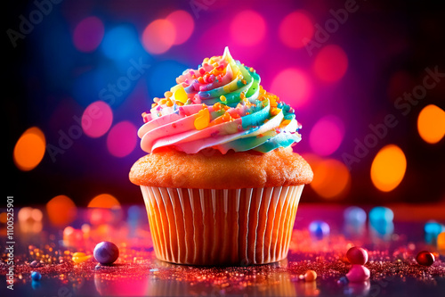 cupcake with colored nuggets.