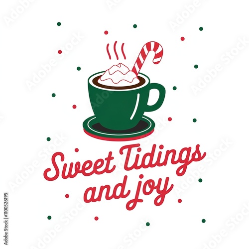 simple minimalist Christmas card with a cup of hot chocolate written sweet tidings and joy