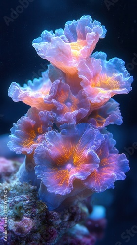 AI-generated: Hyper-realistic close-up of intricate coral reef structure, perfect for ocean-themed designs and marine visuals – showcasing detailed textures and natural patterns for creative applicati photo