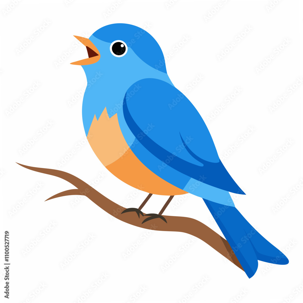 Obraz premium A delightful vector illustration of an Eastern Bluebird singing while perched on a tree branch, ideal for nature, wildlife, and bird-themed creative projects.