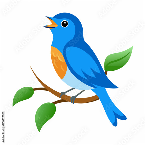 A delightful vector illustration of an Eastern Bluebird singing while perched on a tree branch, ideal for nature, wildlife, and bird-themed creative projects.