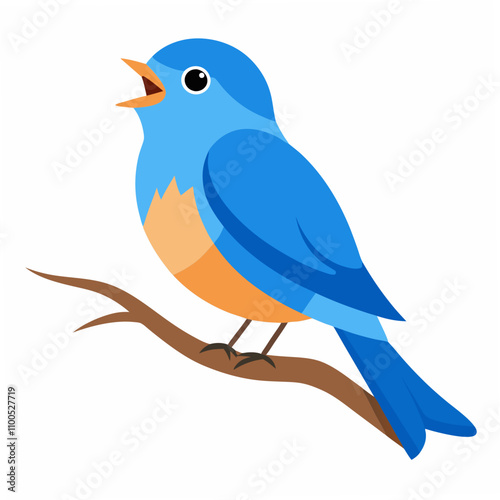 A delightful vector illustration of an Eastern Bluebird singing while perched on a tree branch, ideal for nature, wildlife, and bird-themed creative projects.