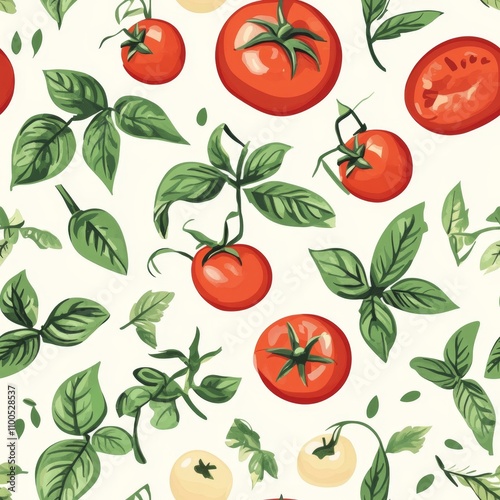 Vibrant Tomato and Basil Pattern Design