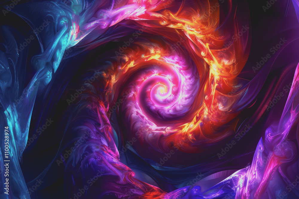 Fototapeta premium Abstract neon spiral with vibrant colors and glowing effects.