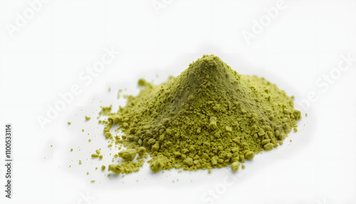 green tea powder on transparent png isolated highlighted by white, png photo