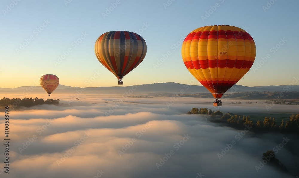 Obraz premium Hot Air Balloons Floating Above Clouds