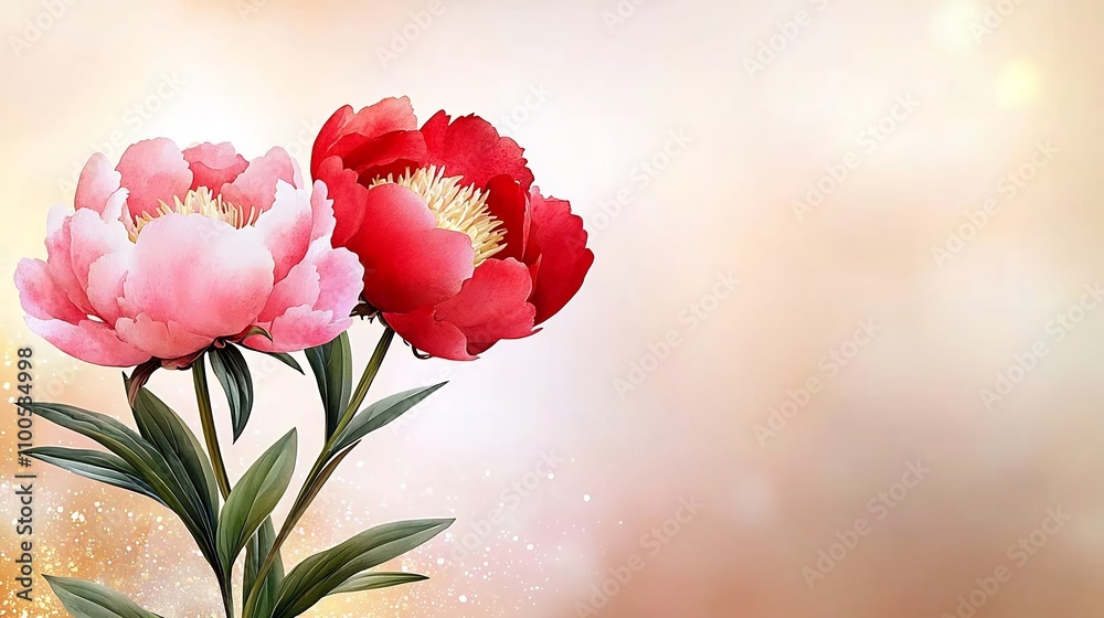 Obraz premium Vibrant Watercolor Peonies in Warm Glowing Hues