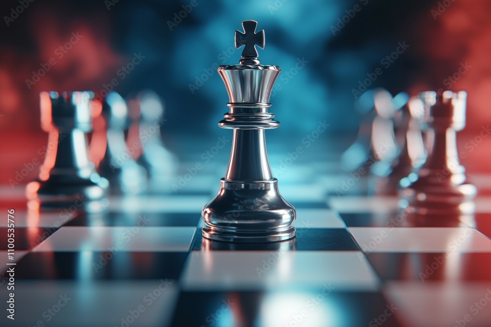A silver chess piece is on a checkered board A silver chess piece is on a checkered board