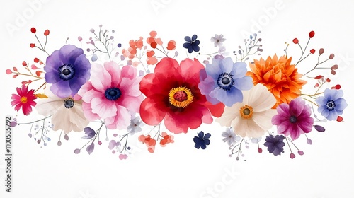 Vibrant Watercolor Floral Abstract Art with Bold Jewel Toned Hues