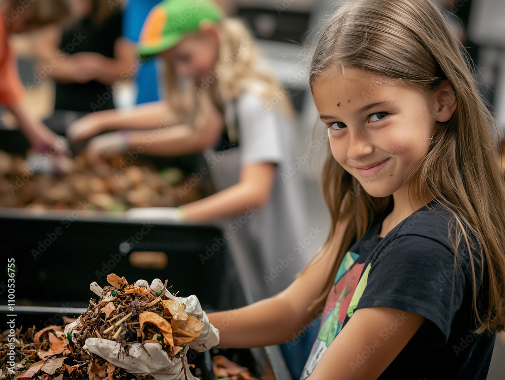 Fototapeta premium Children participating in a hands-on composting workshop