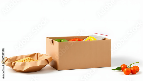 cardboard box  for food container and product delivery in rectangle and bowl shape isolated on white in png format , eco friendly and recycle concept isolated highlighted by white, png photo