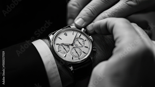 Closeup of a Rolex Chronograph Wristwatch Worn by a Man photo