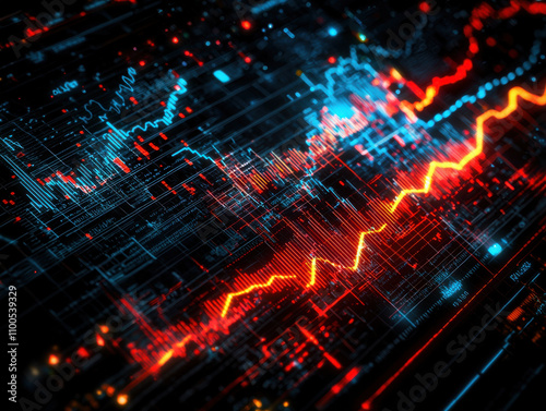 Wallpaper Mural Dynamic digital graph with glowing red and blue lines Torontodigital.ca