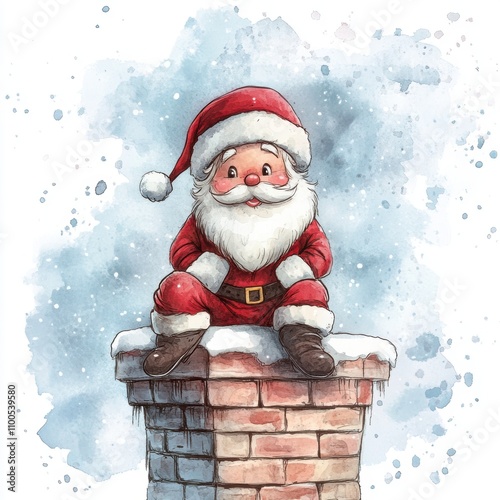 Santa resting sitting on top of chimney. Holiday Christmas mood. photo